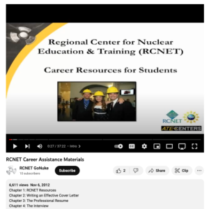 Screenshot for Regional Center for Nuclear Education and Training (RCNET) Career Assistance Materials Video