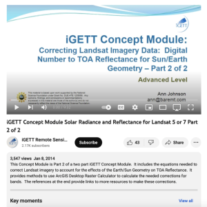 Screenshot for Correcting Landsat Imagery Data: Digital Number to TOA Reflectance for Sun/Earth Geometry, Part 2 of 2