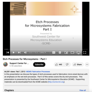 Screenshot for Etch Processes for Microsystems - Part I