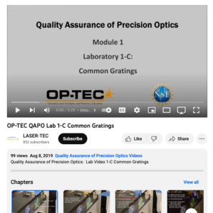 Screenshot for Quality Assurance of Precision Optics: Common Gratings
