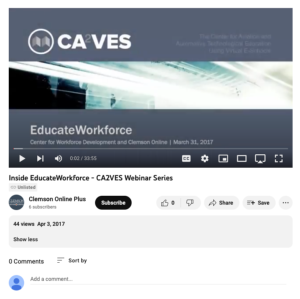 Screenshot for CA2VES Webinar Series: Inside EducateWorkforce