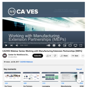 Screenshot for CA2VES Webinar Series: Working with Manufacturing Extension Partnerships (MEPs)