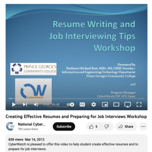 Screenshot for Creating Effective Resumes and Preparing for Job Interviews Workshop