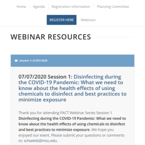 Screenshot for PACT Meeting: Disinfecting During the COVID-19 Pandemic (Session 1 of 11)