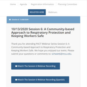 Screenshot for PACT Meeting: A Community-Based Approach to Respiratory Protection and Keeping Workers Safe (Session 6 of 11)