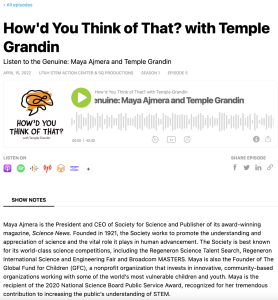 Screenshot for How'd You Think of That? with Temple Grandin: Listen to the Genuine: Maya Ajmera and Temple Grandin (S1, Ep. 5)