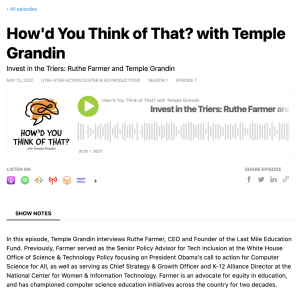 Screenshot for How'd You Think of That? with Temple Grandin:  Invest in the Triers: Ruthe Farmer and Temple Grandin (S1, Ep. 7)
