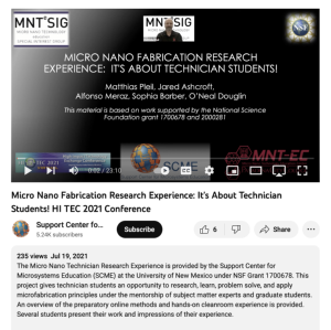 Screenshot for Micro Nano Fabrication Research Experience: It's About Technician Students! HI TEC 2021 Conference