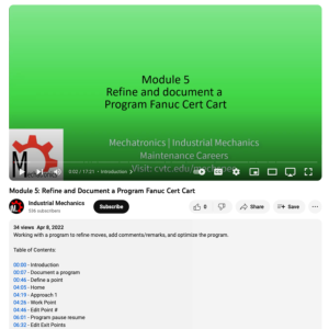 Screenshot for Module 5: Refine and Document a Program Fanuc Cert Cart