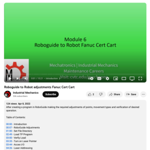 Screenshot for Module 6: Roboguide to Robot adjustments Fanuc Cert Cart