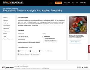Screenshot for Probabilistic Systems Analysis and Applied Probability