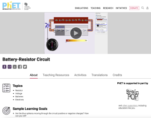 Screenshot for PhET Battery-Resistor Circuit - Circuits, Electricity, Current, Resistance