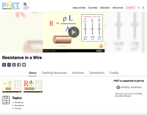 Screenshot for PhET Resistance in a Wire - Resistivity, Resistance, Ohm, Math, Algebra, Inverse