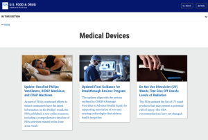 Screenshot for Food and Drug Administration (FDA) Medical Devices
