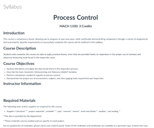 Screenshot for Process Control Course