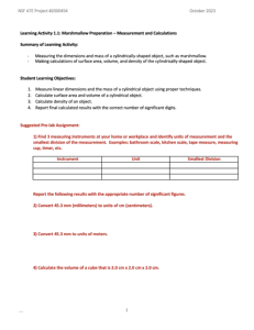 Screenshot for Learning Activity 1.1: Marshmallow Preparation - Measurement and Calculations