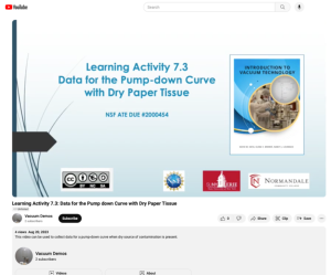 Screenshot for Learning Activity 7.3: Data for the Pump down Curve with Dry Paper Tissue