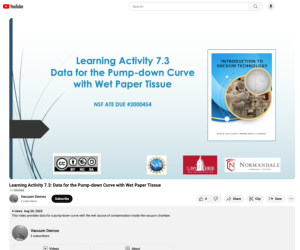 Screenshot for Learning Activity 7.3: Data for the Pump-down Curve with Wet Paper Tissue