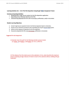 Screenshot for Learning Activities 10.1 – 10.4: This Film Deposition Using Rough Vacuum Equipment Trainer