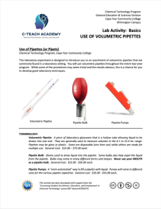 Screenshot for C-TEACH Academy:  Using Volumetric Pipettes Laboratory Experiment