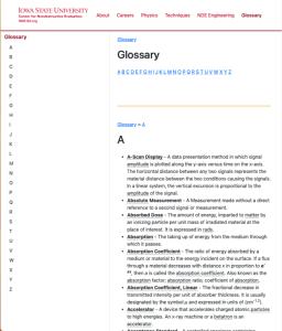 Screenshot for Center for Nondestructive Evaluation: Glossary