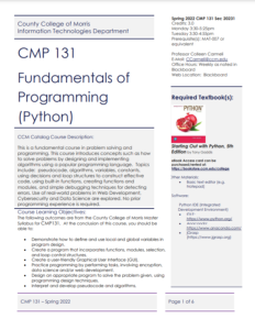 Screenshot for CMP 131: Fundamentals of Programming (Python) Syllabus