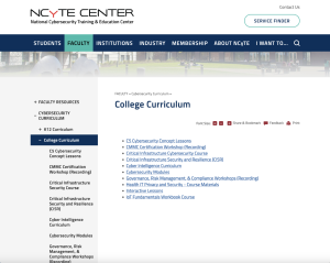 Screenshot for Cybersecurity Curriculum