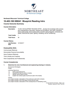 Screenshot for Blueprint Reading Intro: Course Outcome Summary