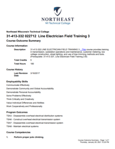 Screenshot for Line Electrician Field Training 3: Course Outcome Summary