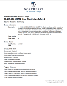 Screenshot for Line Electrician-Safety 2: Course Outcome Summary