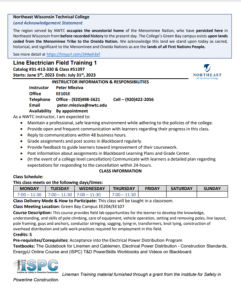 Screenshot for Line Electrician Field Training 1: Course Outcome Summary and Syllabus