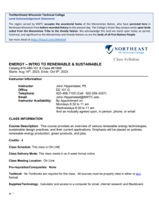 Screenshot for Renewable Energy and Sustainability: Course Outcome Summary and Syllabus