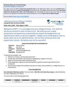 Screenshot for Welding-Gas Service 1: Course Outcome Summary and Syllabus