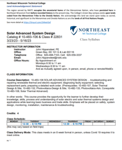 Screenshot for Solar Advanced System Design: Course Outcome Summary and Syllabus