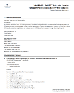 Screenshot for Introduction to Telecommunications Safety Procedures: Course Outcome Summary