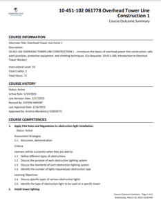 Screenshot for Overhead Tower Line Construction 1: Course Outcome Summary