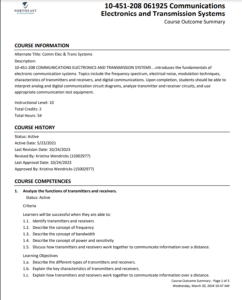Screenshot for Communications Electronics and Transmission Systems: Course Outcome Summary