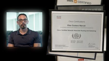 A screenshot from Elias's video showing a video still of him next to a certificate