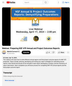 Screenshot for Preparing NSF ATE Annual and Project Outcomes Reports