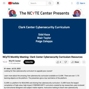 Screenshot for Clark Center Cybersecurity Curriculum Resources